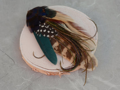 Navy Blue and Pheasant Feather Lapel Pin / Hat Pin No.162 | Unique Pheasant Feather Boutonniere | Duck Feather Brooch