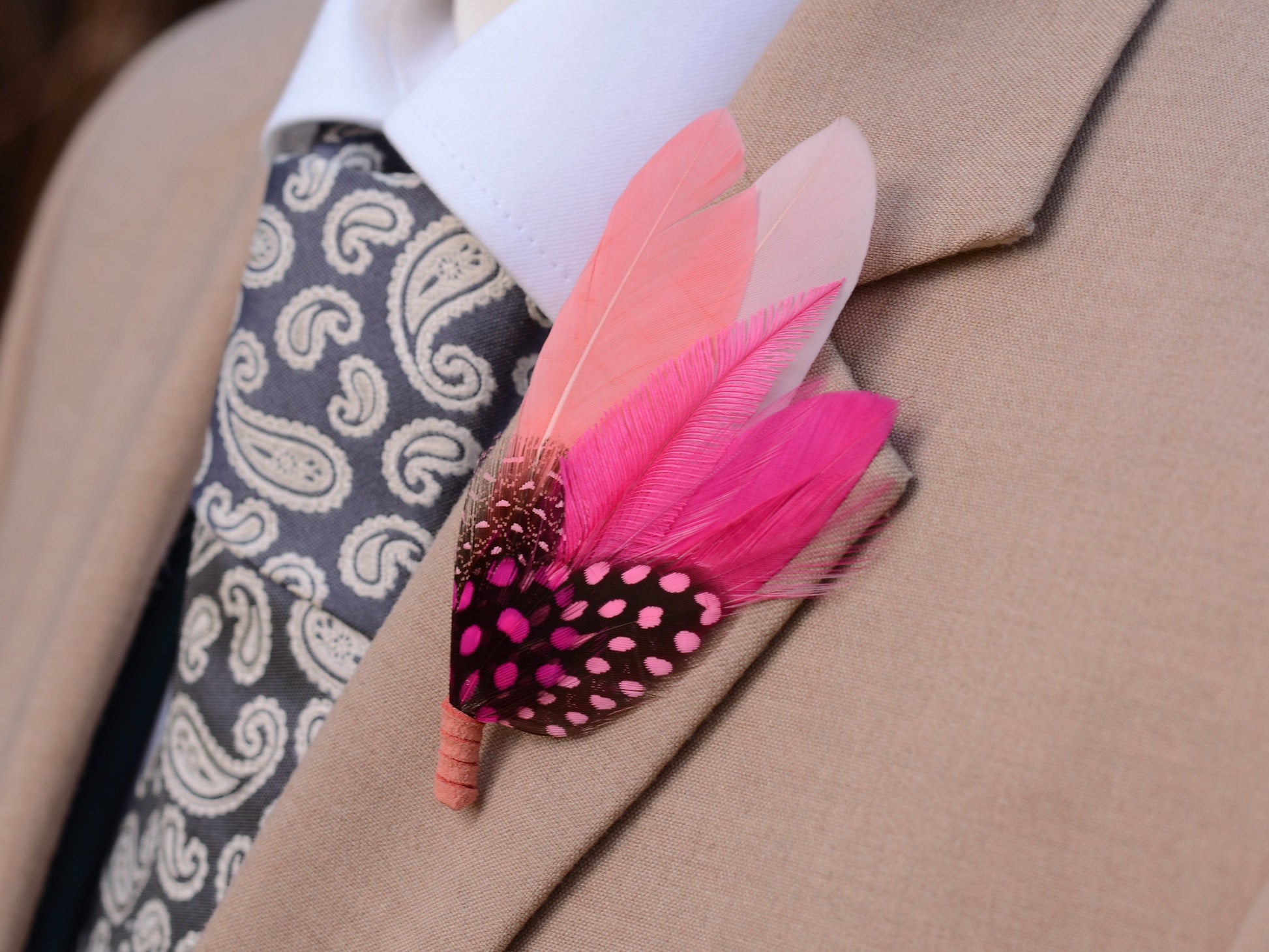 Shades of Pink Feather Lapel Pin Small no.203 | Pheasant Feather Boutonniere | Feather Brooch | Feather Hat Pin
