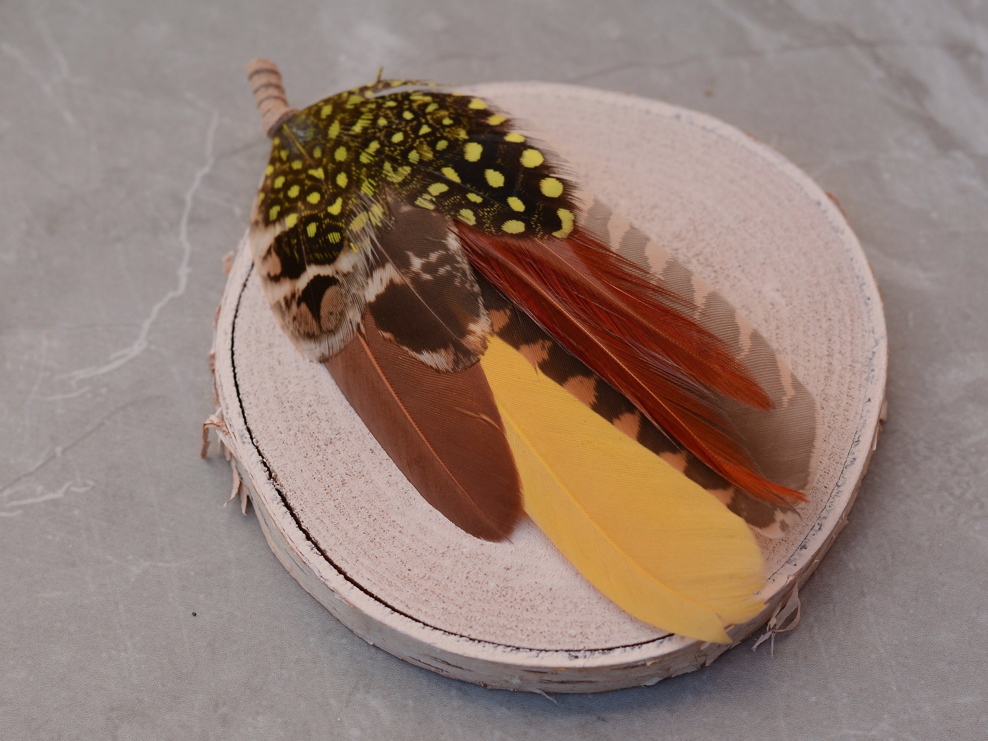 Mustard Yellow and Tan Brown Feather Pin No.200 | Feather Boutonnieres | Feather Hat Pin | Pheasant Feather Pin