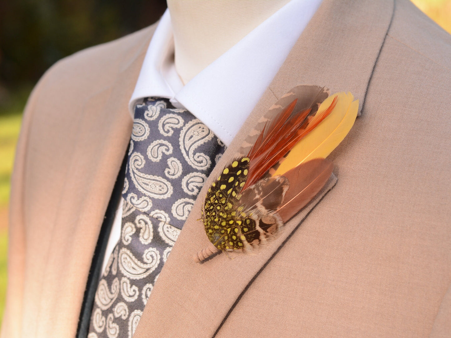 Mustard Yellow and Tan Brown Feather Pin No.200 | Feather Boutonnieres | Feather Hat Pin | Pheasant Feather Pin