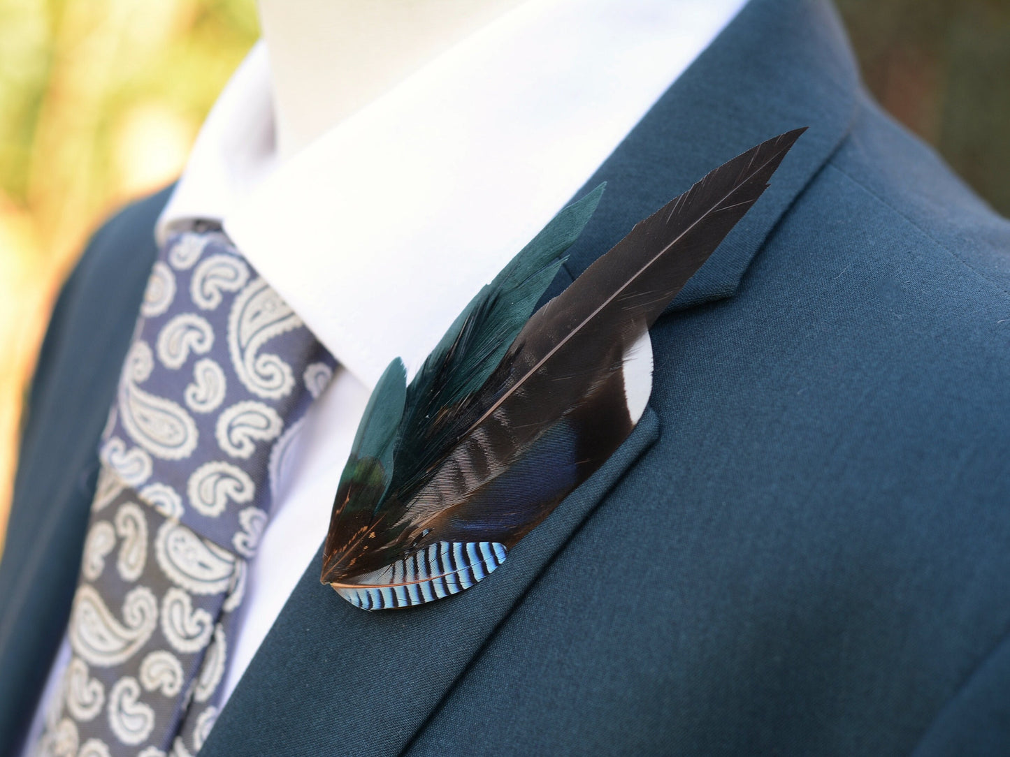 Blue, Teal and Grey Feather Hat Pin / Boutonniere No.192 | Duck Feather Brooch