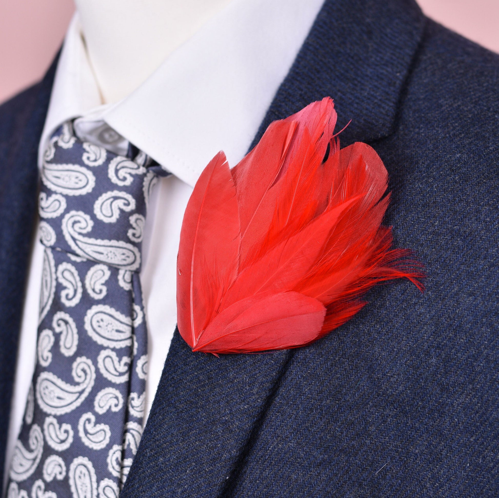 Red Feather Lapel Pin / Hat Pin No.129 | Unique Feather Boutonniere | Feather Brooch