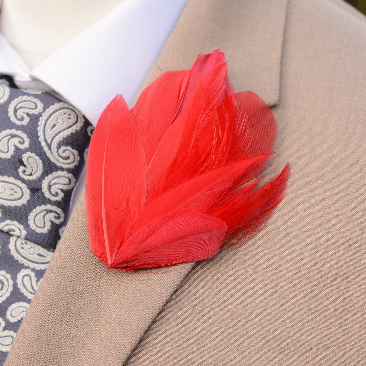 Red Feather Lapel Pin / Hat Pin No.129 | Unique Feather Boutonniere | Feather Brooch