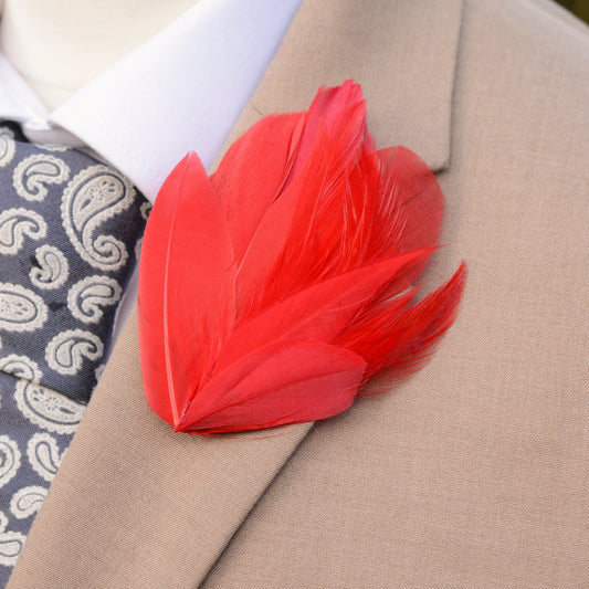 Red Feather Lapel Pin / Hat Pin No.129 | Unique Feather Boutonniere | Feather Brooch