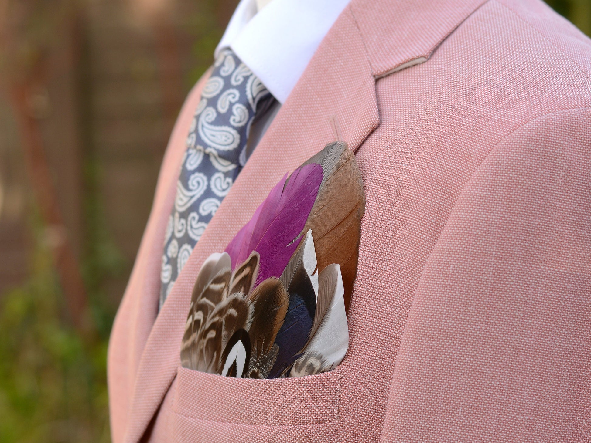 Plum and Duck Feather Pocket Square No.145 | Suit Accessory | Feather Neck Tie | Grooms Outfit | Groomsmen Gift