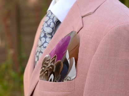 Plum and Duck Feather Pocket Square No.145 | Suit Accessory | Feather Neck Tie | Grooms Outfit | Groomsmen Gift