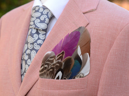Plum and Duck Feather Pocket Square No.145 | Suit Accessory | Feather Neck Tie | Grooms Outfit | Groomsmen Gift