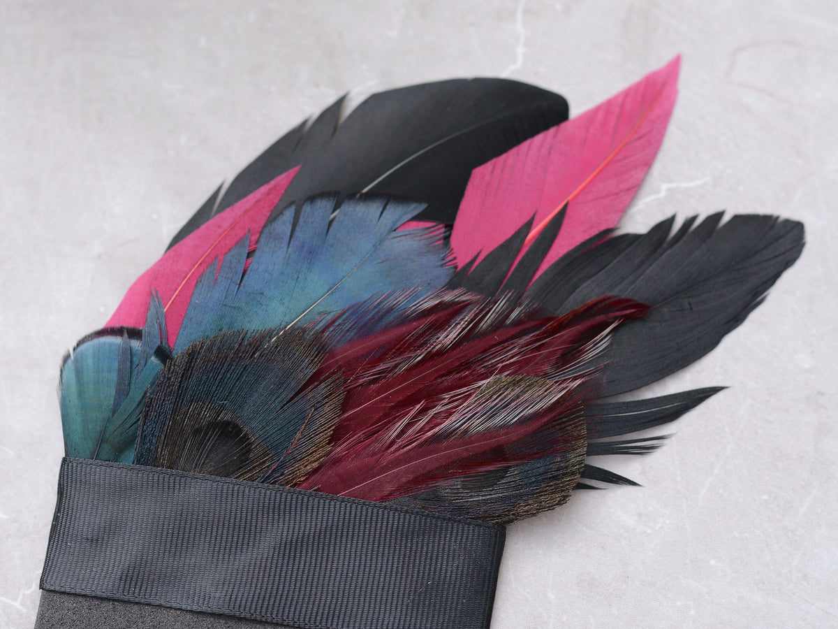 Deep Black, Navy and Burgundy Feather Pocket Square No.169 | Suit Accessory | Feather Neck Tie | Grooms Outfit | Groomsmen Gift