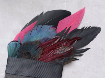Deep Black, Navy and Burgundy Feather Pocket Square No.169 | Suit Accessory | Feather Neck Tie | Grooms Outfit | Groomsmen Gift