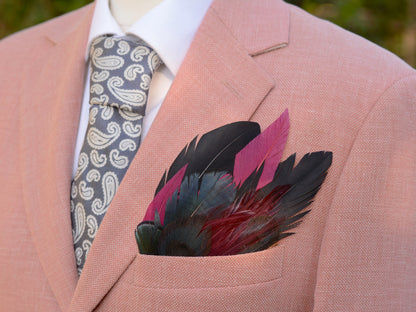 Deep Black, Navy and Burgundy Feather Pocket Square No.169 | Suit Accessory | Feather Neck Tie | Grooms Outfit | Groomsmen Gift