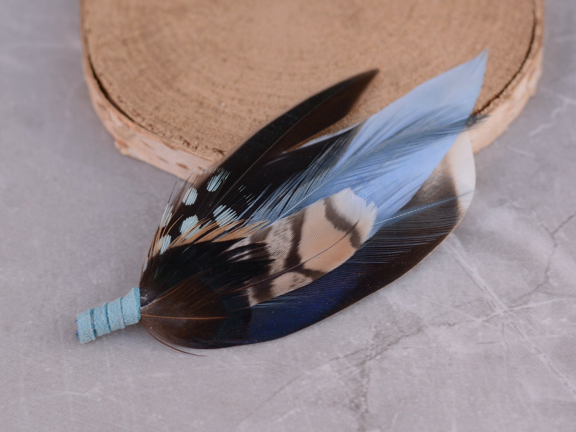 Duck Navy and Pastel Blue Feather Pin Small No.223 | Feather Boutonniere | Feather Hat Pin