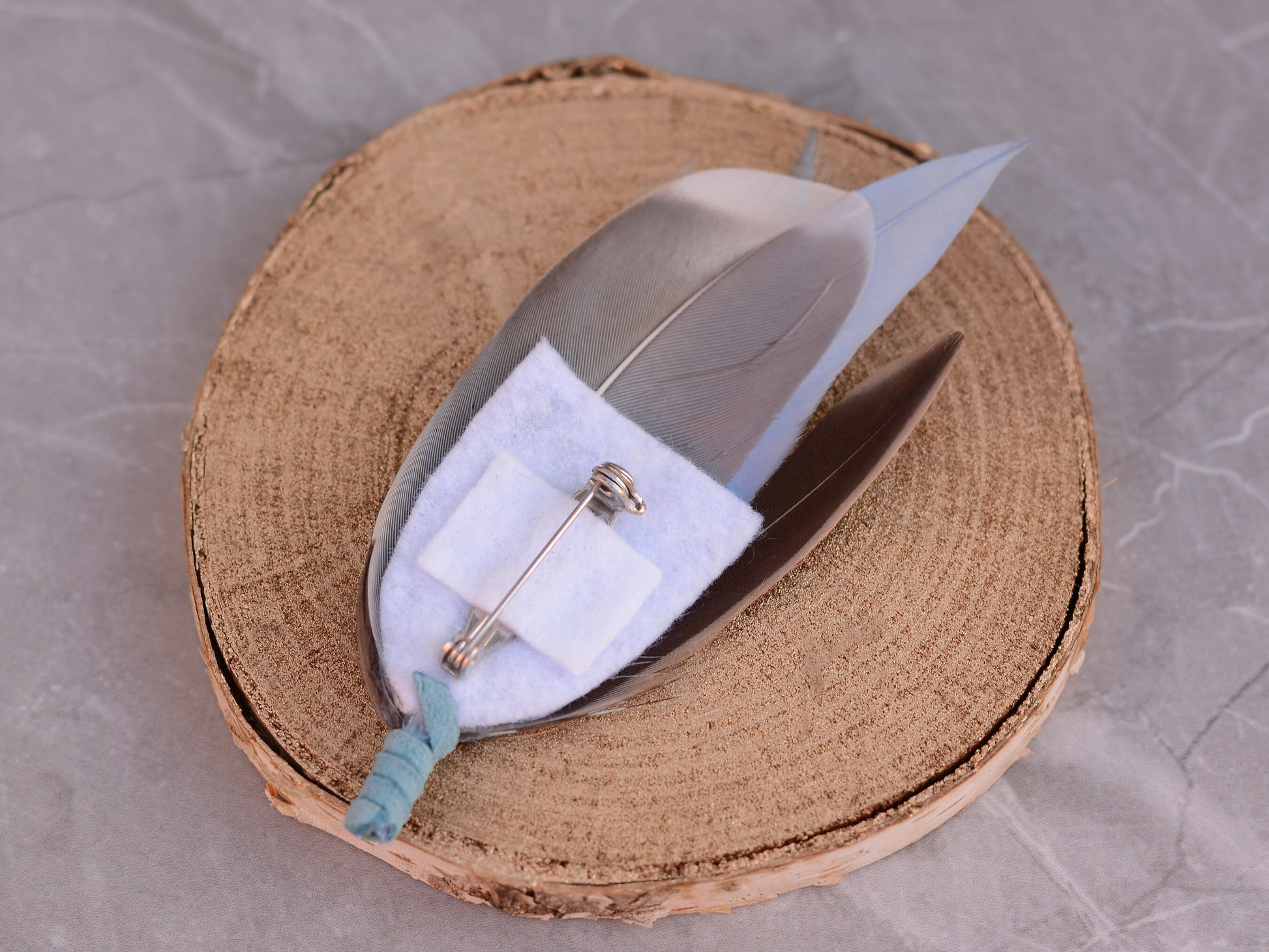 Duck Navy and Pastel Blue Feather Pin Small No.223 | Feather Boutonniere | Feather Hat Pin