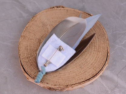 Duck Navy and Pastel Blue Feather Pin Small No.223 | Feather Boutonniere | Feather Hat Pin