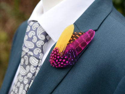 Pink, Yellow and Orange Feather Hat Pin Small No.84