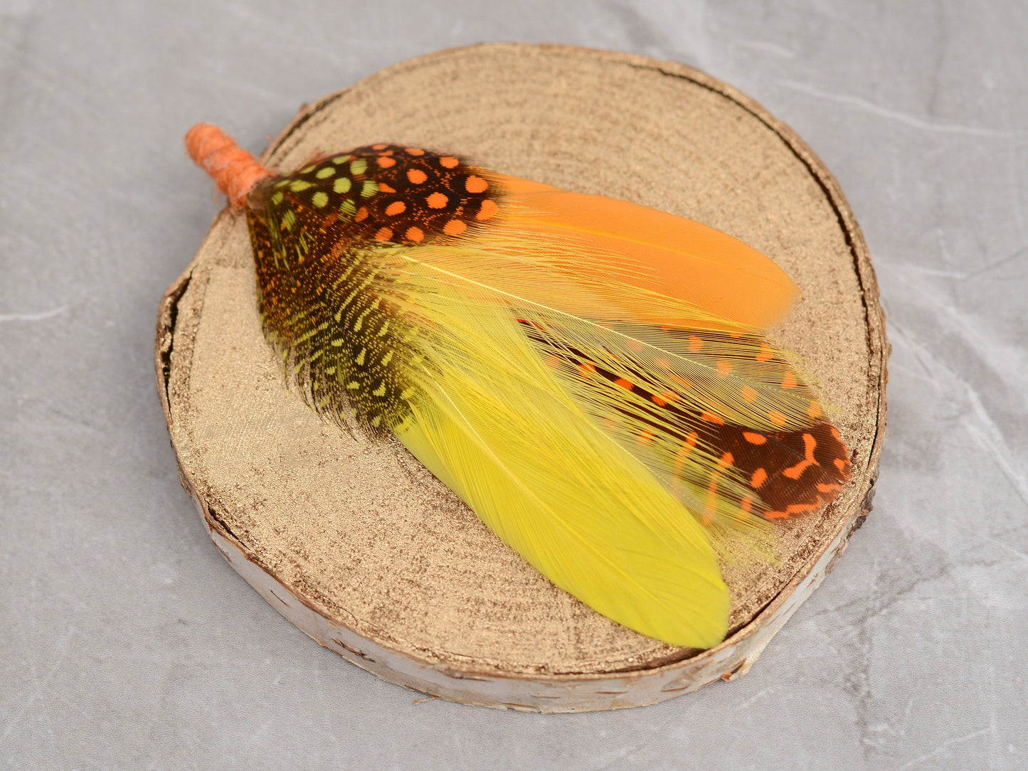 Fall Orange Dyed Feather Boutonniere Pin Small no.204 | Pheasant Feather Lapel | Feather Brooch | Feather Hat Pin