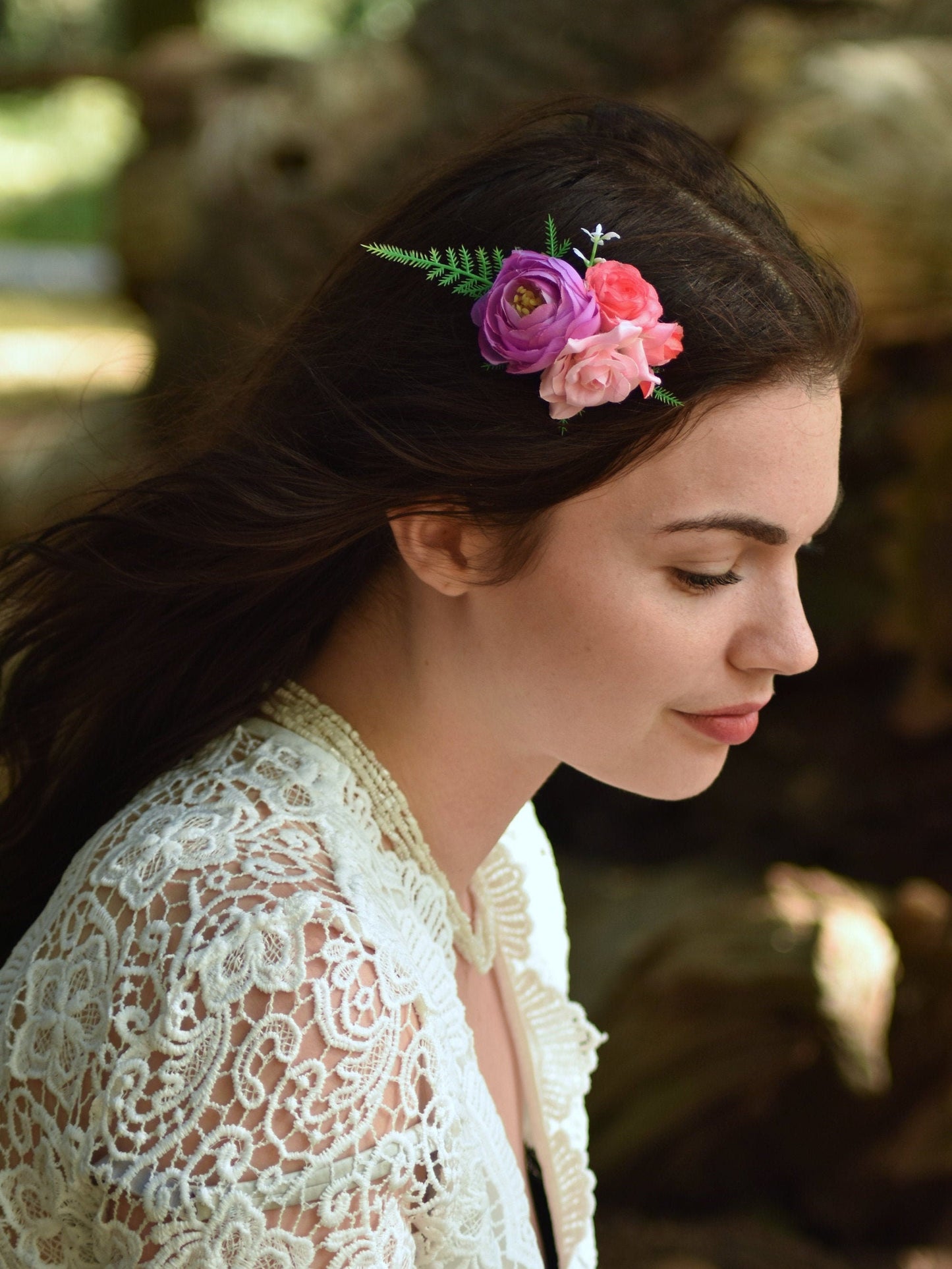 Flower Hair Clip in Pink and Lilac | Tropical Hair Clip | Bridesmaids Clip | Floral Headpiece | Bridal Hair Clip | Flower Bun Clip