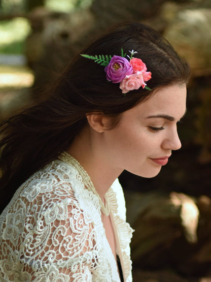 Flower Hair Clip in Pink and Lilac | Tropical Hair Clip | Bridesmaids Clip | Floral Headpiece | Bridal Hair Clip | Flower Bun Clip