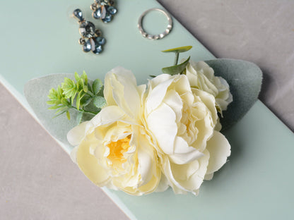 Ivory Peony Flower Hair Clip, Bridal Hair PIece