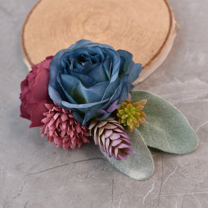 Flower Hair Clip in Plum and Navy Blue | Silk Flower Hair Clip | Bridal Hair Clip | Bridesmaids Hair Clip | Flower Girl