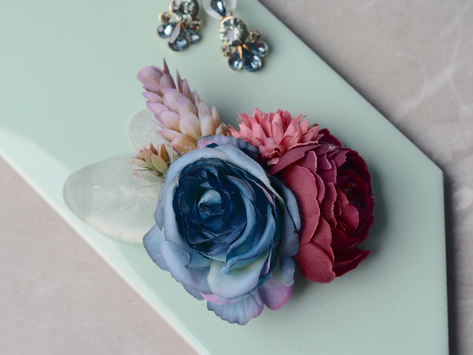 Flower Hair Clip in Plum and Navy Blue | Silk Flower Hair Clip | Bridal Hair Clip | Bridesmaids Hair Clip | Flower Girl