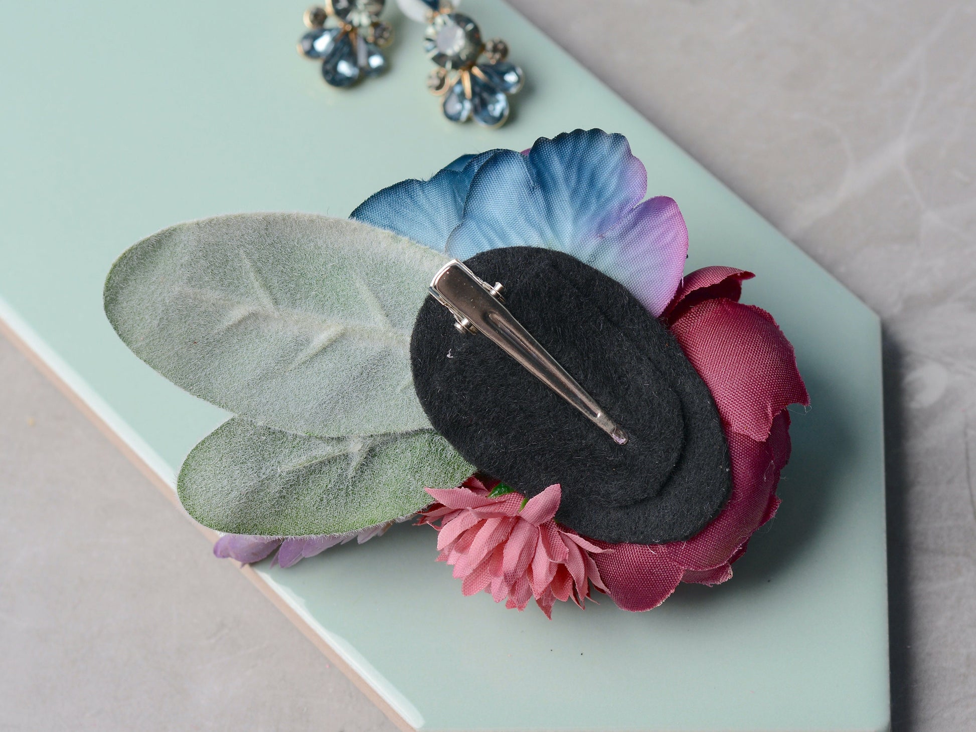 Flower Hair Clip in Plum and Navy Blue | Silk Flower Hair Clip | Bridal Hair Clip | Bridesmaids Hair Clip | Flower Girl