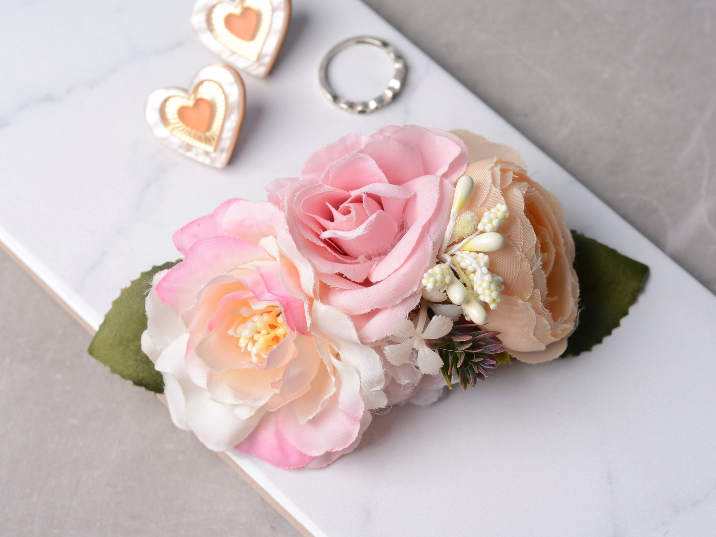 Peony Hair Clip in Pink and Peach | Silk Flower Hair Clip | Bridal Hair Clip | Bridesmaids Hair Clip | Floral Headpiece | Flower Girl