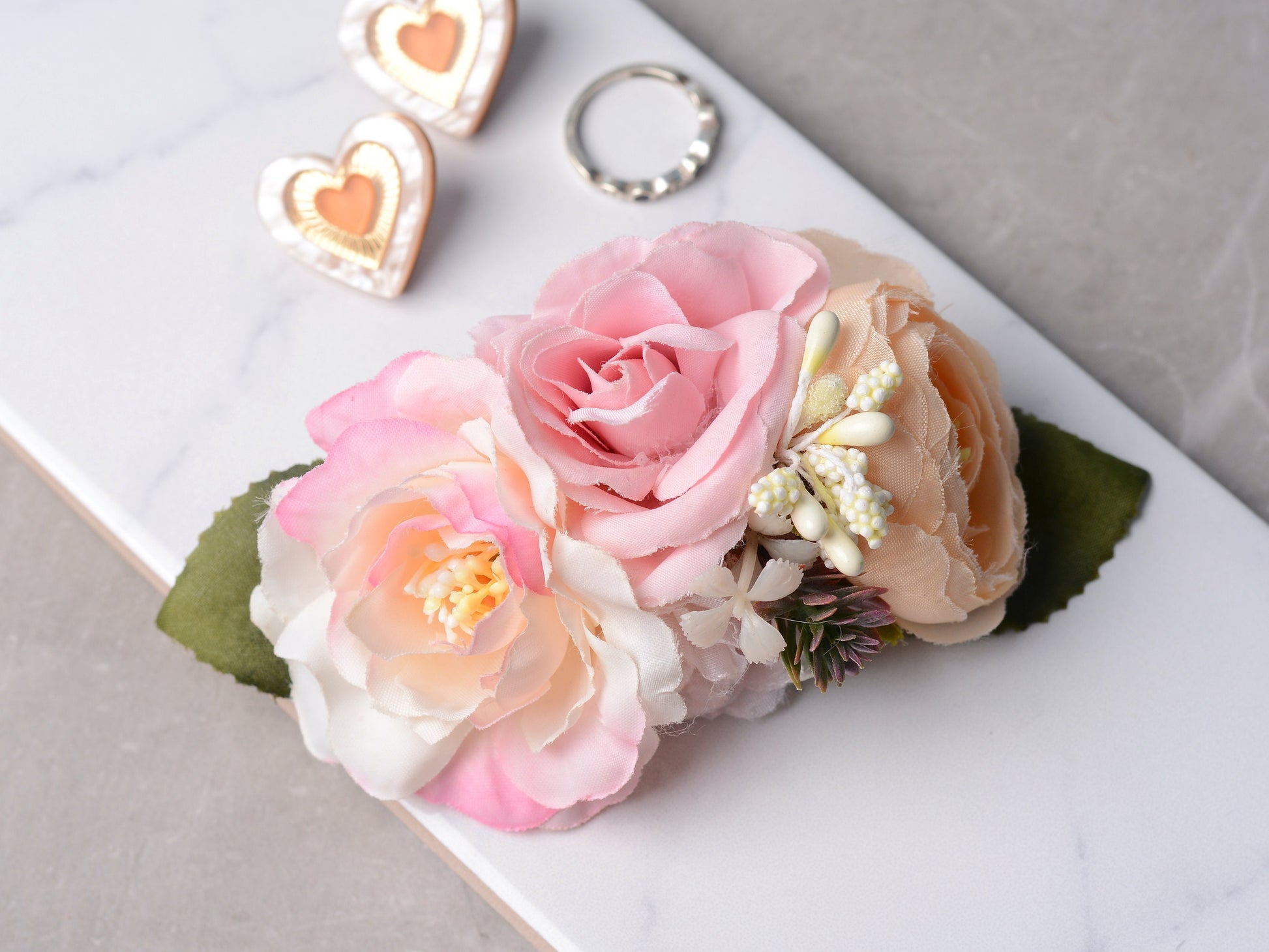 Peony Hair Clip in Pink and Peach | Silk Flower Hair Clip | Bridal Hair Clip | Bridesmaids Hair Clip | Floral Headpiece | Flower Girl