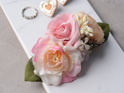 Peony Hair Clip in Pink and Peach | Silk Flower Hair Clip | Bridal Hair Clip | Bridesmaids Hair Clip | Floral Headpiece | Flower Girl