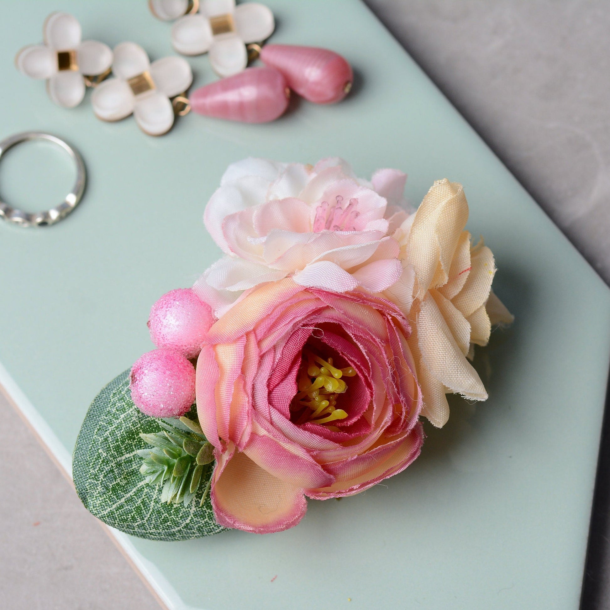 Ranunculus and Rose Flower Hair Clip in Soft Pink and Ivory | Silk Flower Hair Clip | Bridal Hair Clip | Bridesmaids Hair Clip | Flower Girl