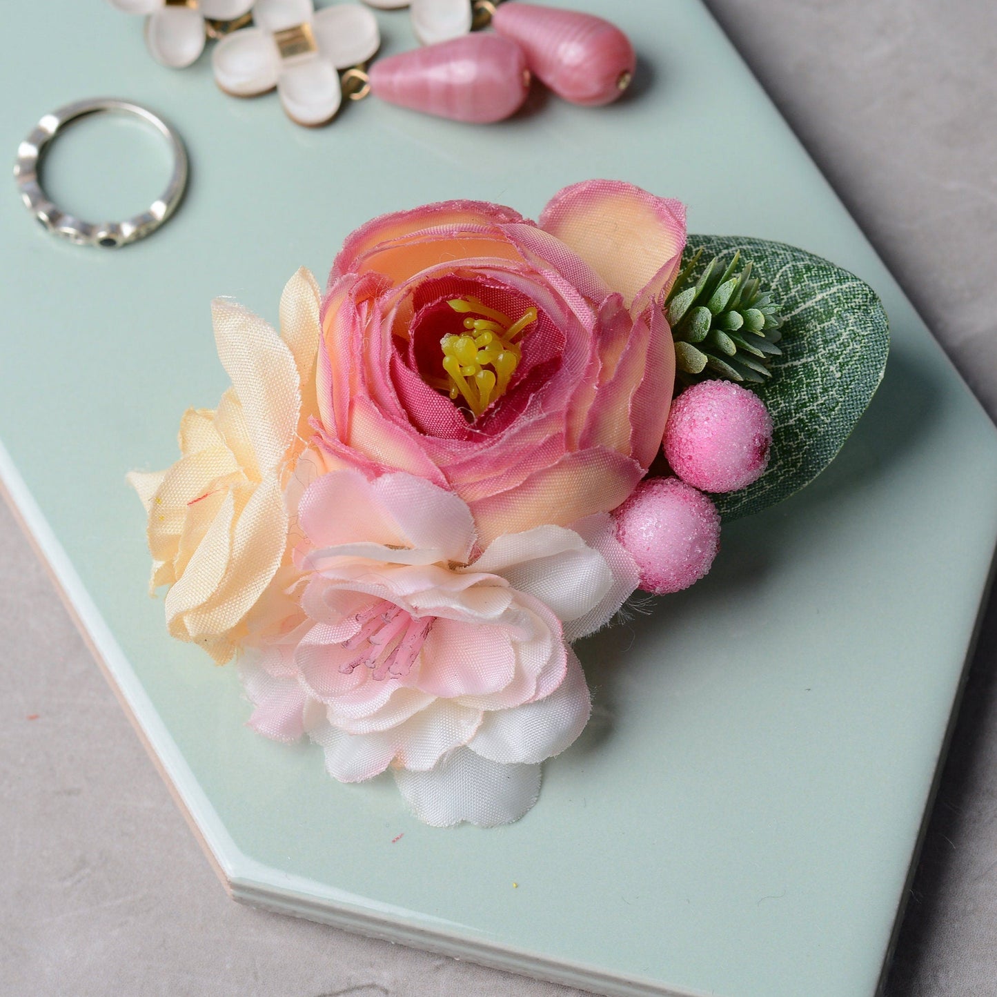Ranunculus and Rose Flower Hair Clip in Soft Pink and Ivory | Silk Flower Hair Clip | Bridal Hair Clip | Bridesmaids Hair Clip | Flower Girl