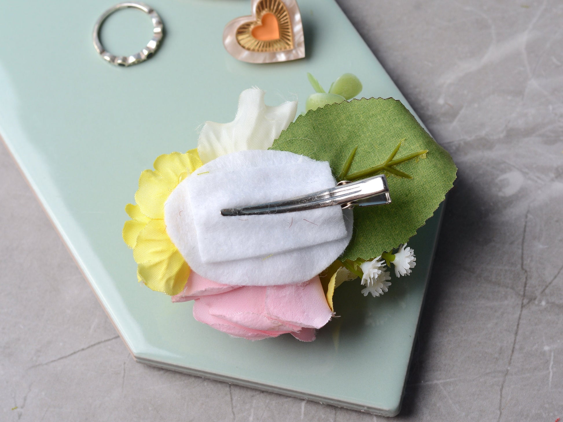 Flower Hair Clip in Pink and Yellow | Bridesmaids Hair Clip | Hair Accessory | Floral Headpiece | Bridal Hair Clip | Flower Bun Clip