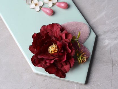 Burgundy Peony Flower Hair Clip | Silk Flower Hair Clip | Bridal Hair Clip | Bridesmaids Hair Clip | Floral Headpiece
