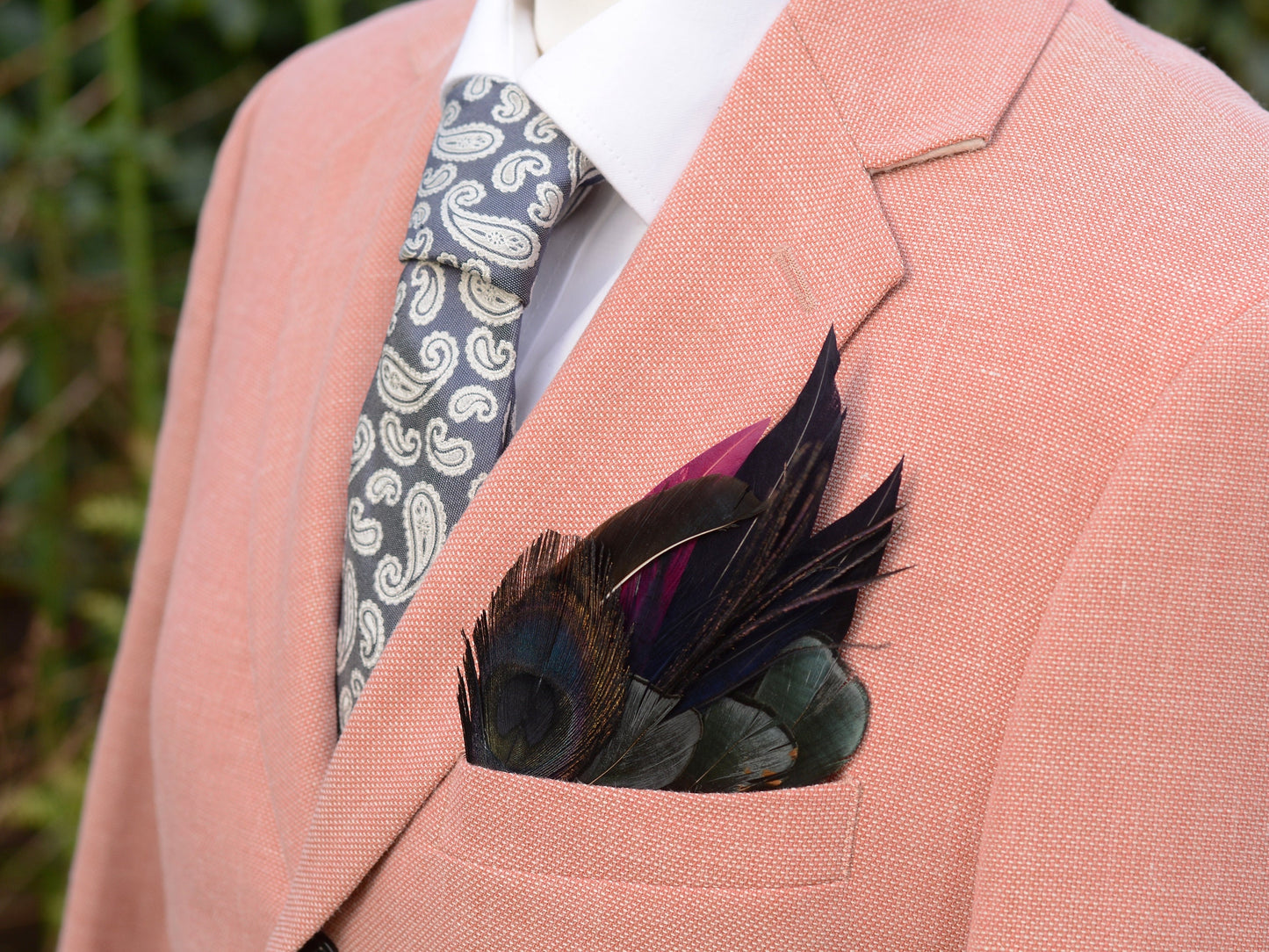 Deep Navy and Purple Feather Pocket Square No.175 | Suit Accessory | Feather Neck Tie | Grooms Outfit | Groomsmen Gift