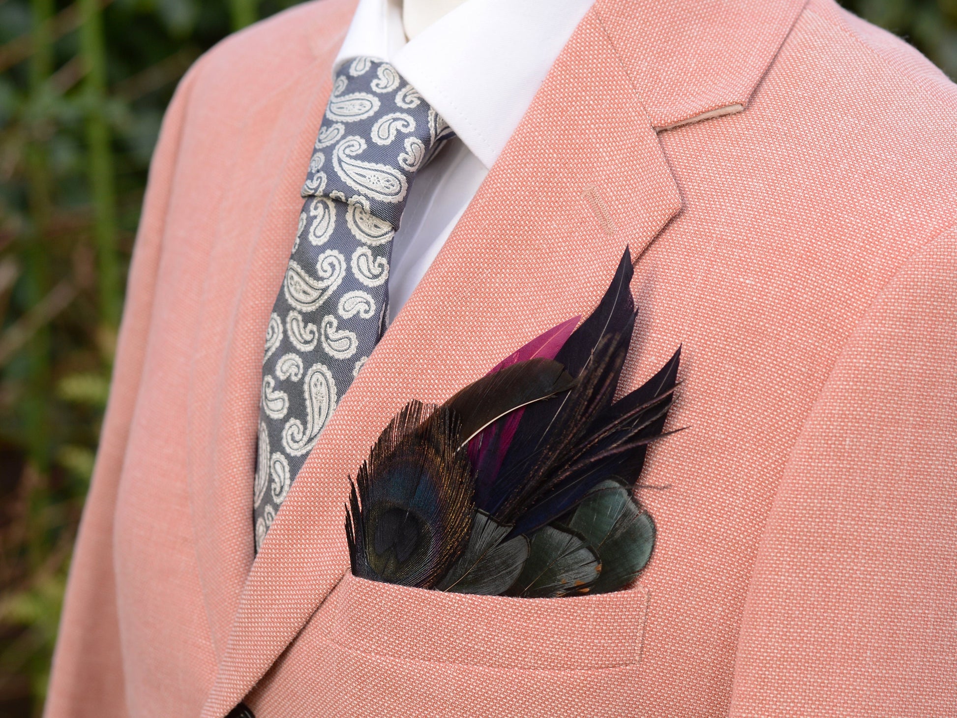 Deep Navy and Purple Feather Pocket Square No.175 | Suit Accessory | Feather Neck Tie | Grooms Outfit | Groomsmen Gift