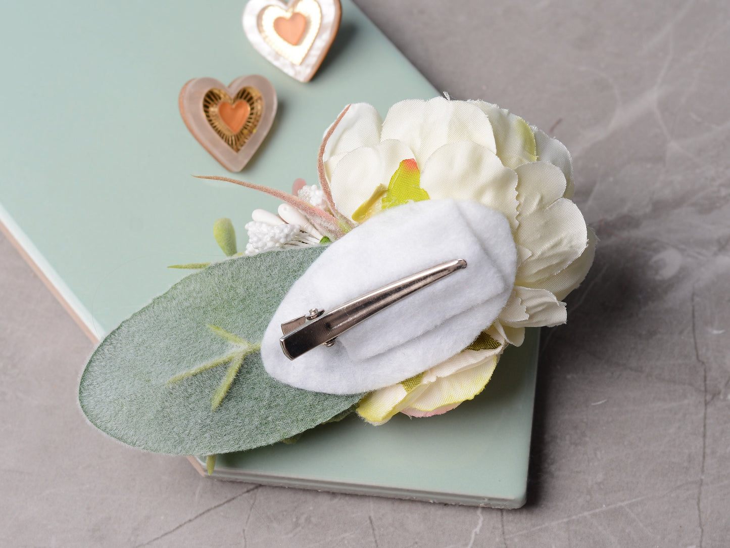 Ivory Peony Flower Hair Clip with Eucalyptus | Bridesmaids Hair Clip | Bridal Hair Clip | Flower Bun Clip | Pink Hair Clip