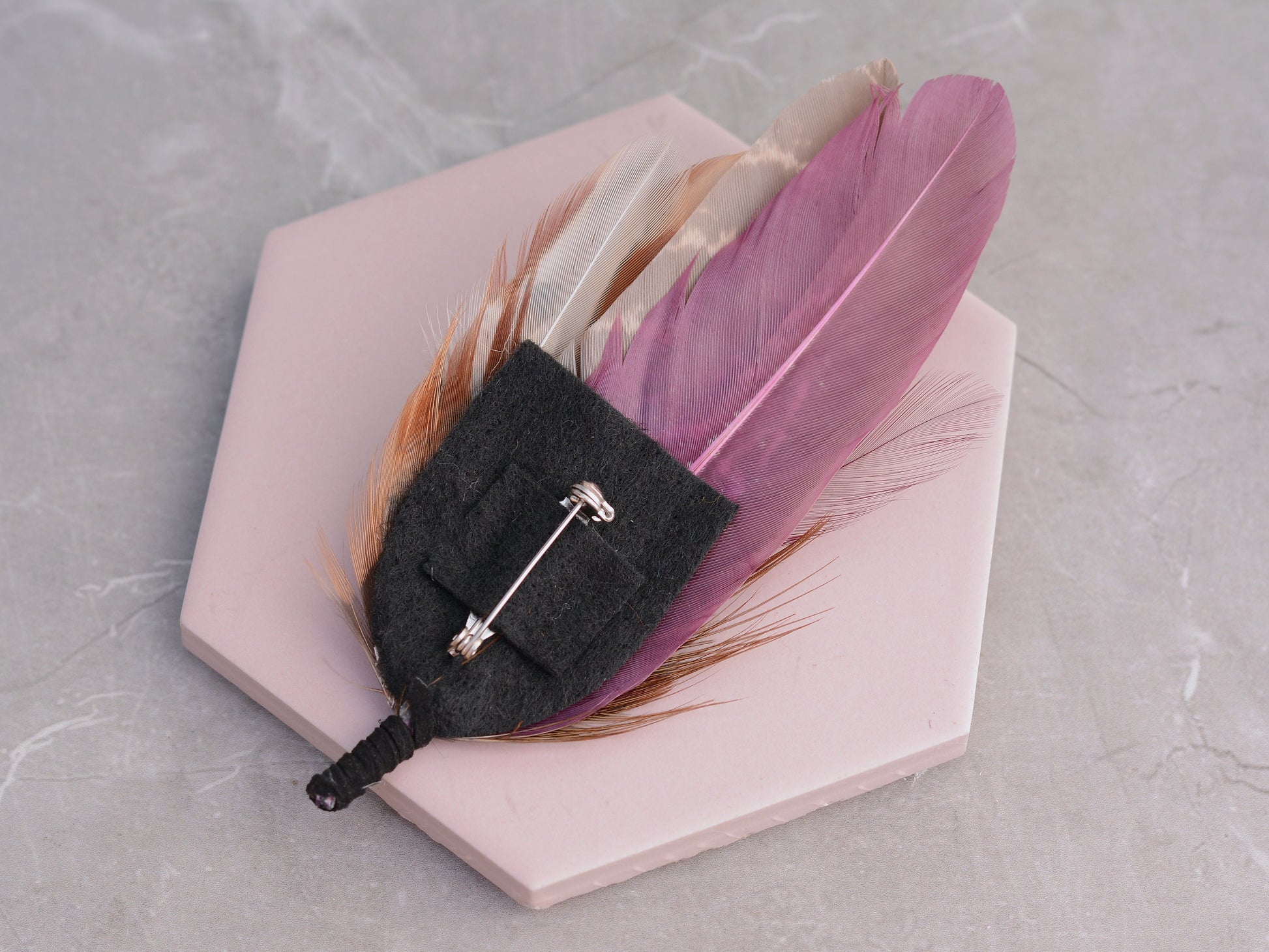 Plum Purple and Copper Pheasant Feather Pin / Hat Pin | Pheasant Feather Boutonniere | Feather Brooch