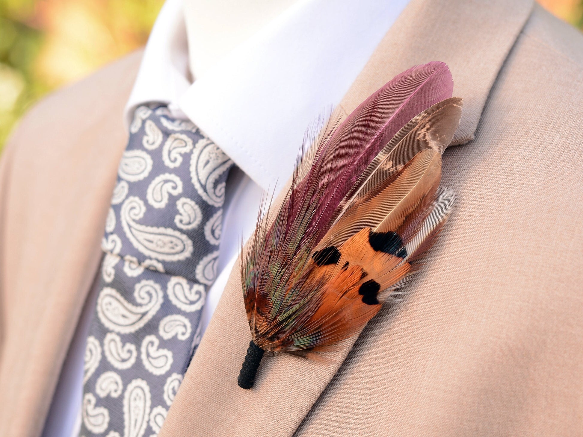 Plum Purple and Copper Pheasant Feather Pin / Hat Pin | Pheasant Feather Boutonniere | Feather Brooch
