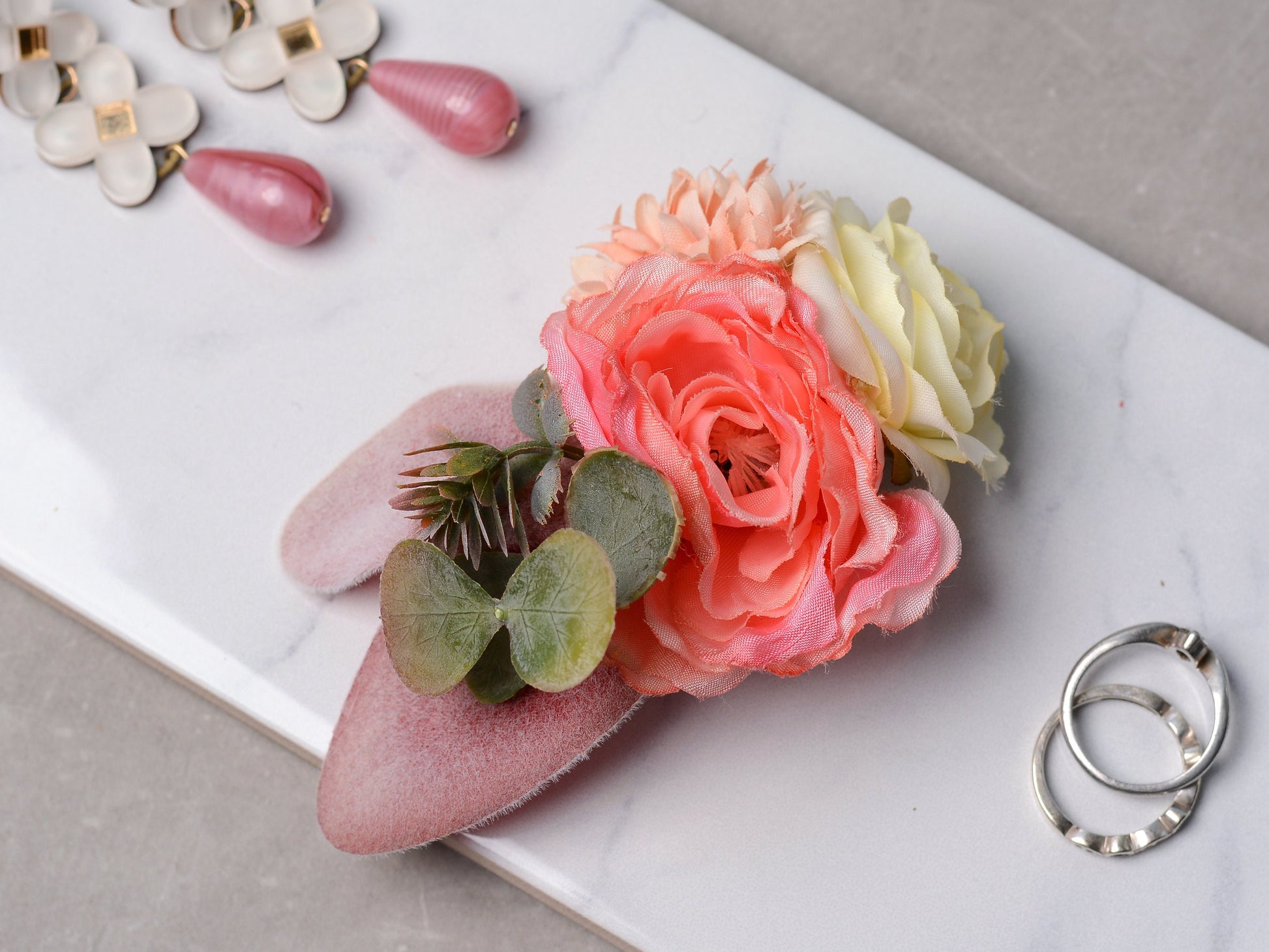 Flower Hair Clip in Coral Pink and Blush, Bridesmaids Flower Hair Piece
