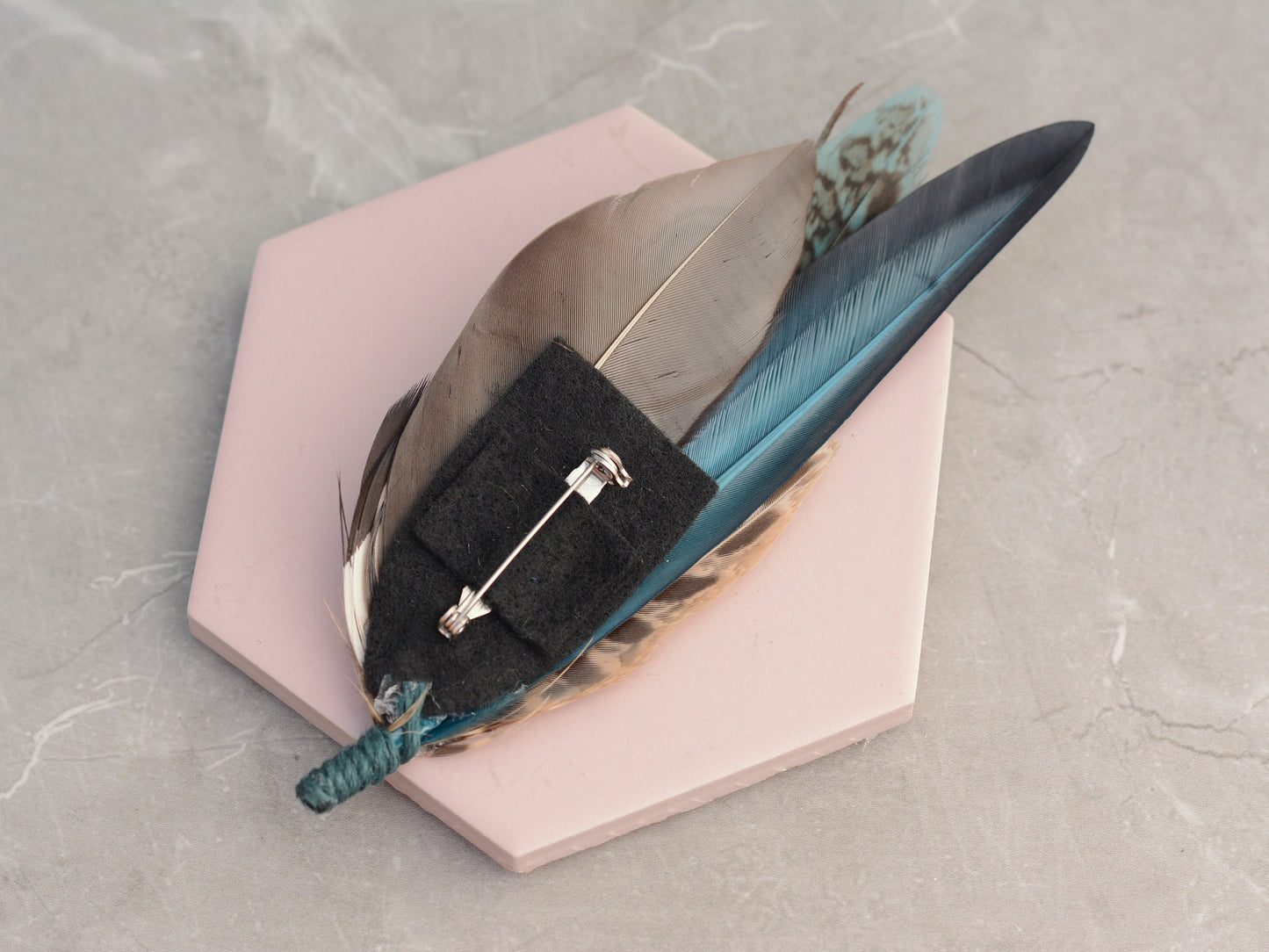 Teal Pheasant and Duck Feather Lapel Pin No.293 | Unique Duck Feather Boutonniere
