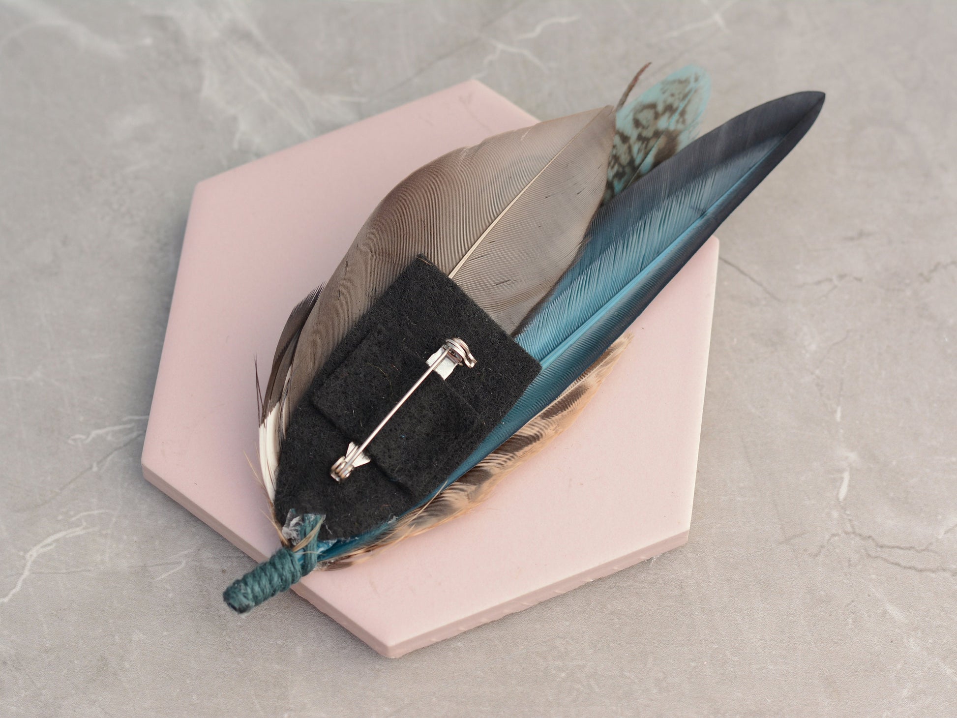 Teal Pheasant and Duck Feather Lapel Pin No.293 | Unique Duck Feather Boutonniere