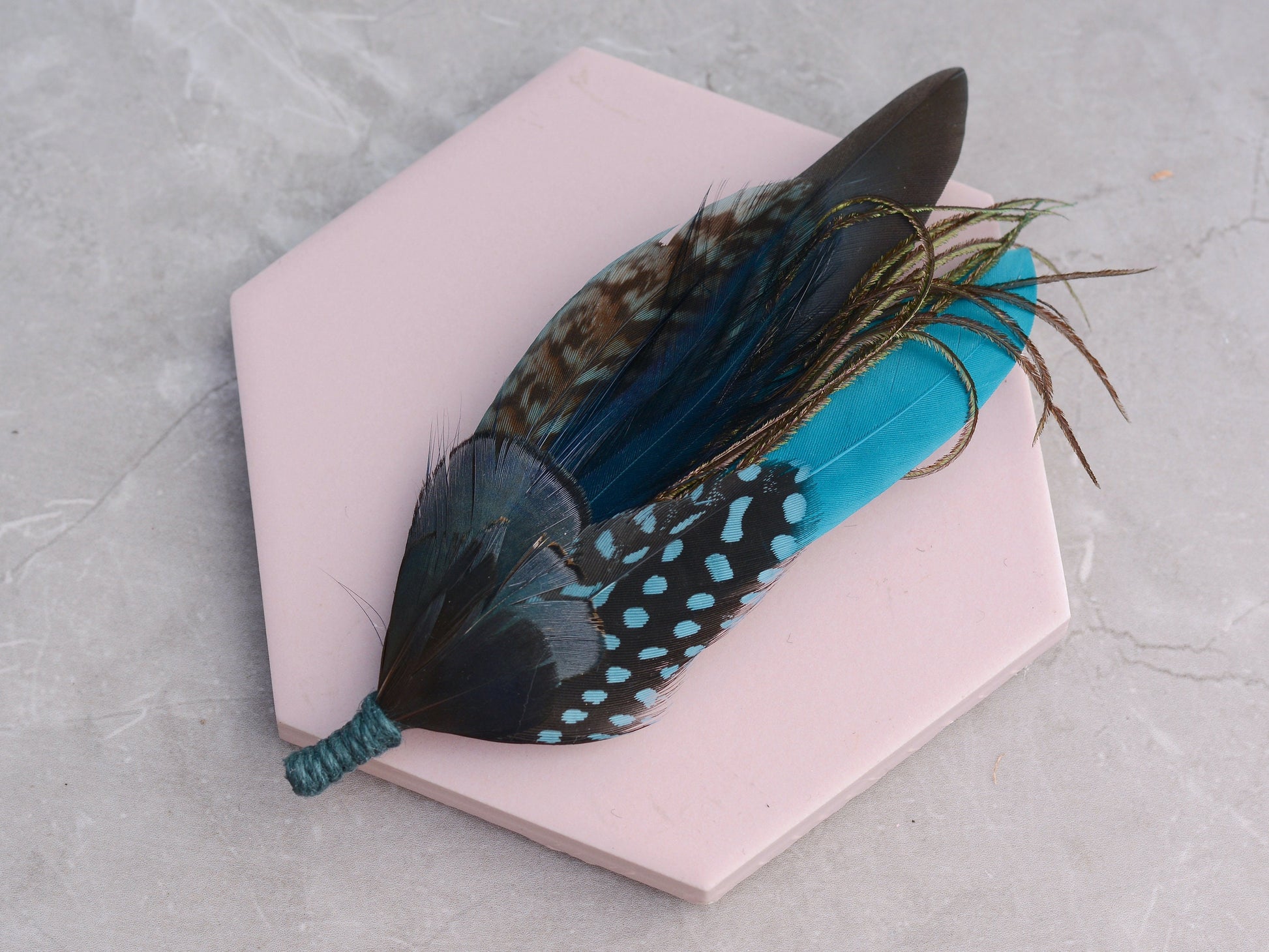 Green, Teal and Turquoise Feather Pin No.299 | Unique Duck Feather Boutonniere / Hat Pin