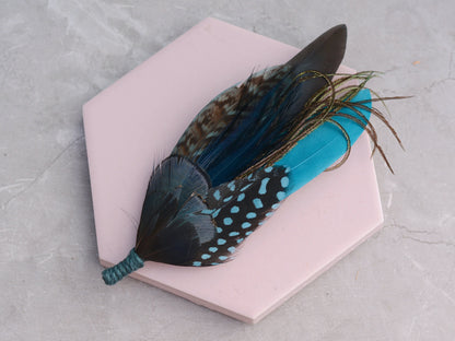 Green, Teal and Turquoise Feather Pin No.299 | Unique Duck Feather Boutonniere / Hat Pin