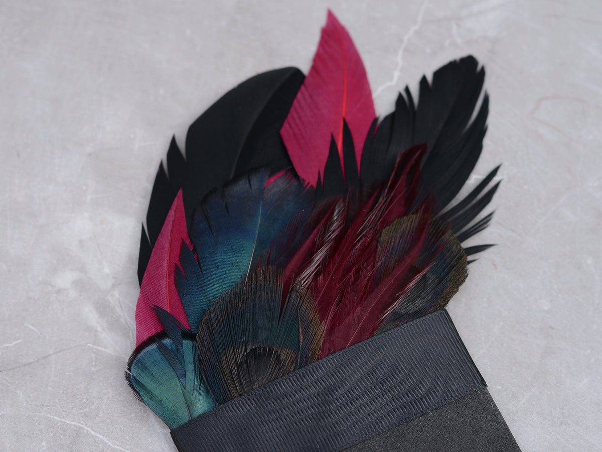 Deep Black, Navy and Burgundy Feather Pocket Square No.169 | Suit Accessory | Feather Neck Tie | Grooms Outfit | Groomsmen Gift