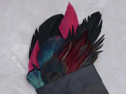 Deep Black, Navy and Burgundy Feather Pocket Square No.169 | Suit Accessory | Feather Neck Tie | Grooms Outfit | Groomsmen Gift
