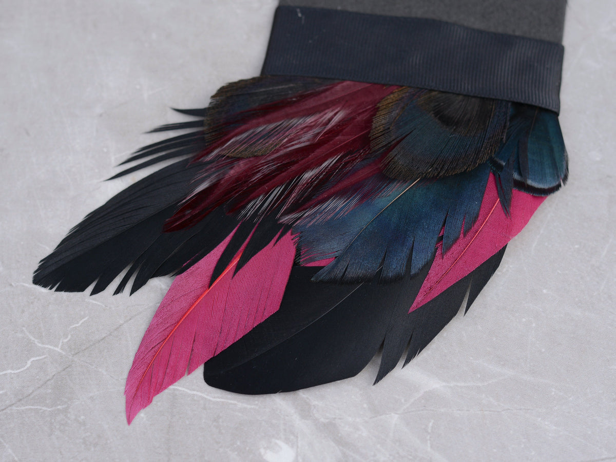 Deep Black, Navy and Burgundy Feather Pocket Square No.169 | Suit Accessory | Feather Neck Tie | Grooms Outfit | Groomsmen Gift