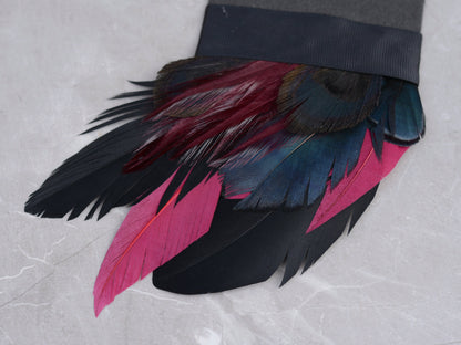 Deep Black, Navy and Burgundy Feather Pocket Square No.169 | Suit Accessory | Feather Neck Tie | Grooms Outfit | Groomsmen Gift