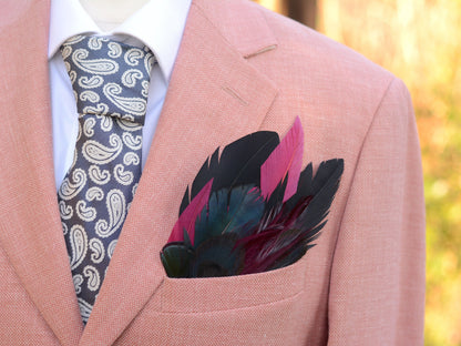 Deep Black, Navy and Burgundy Feather Pocket Square No.169 | Suit Accessory | Feather Neck Tie | Grooms Outfit | Groomsmen Gift
