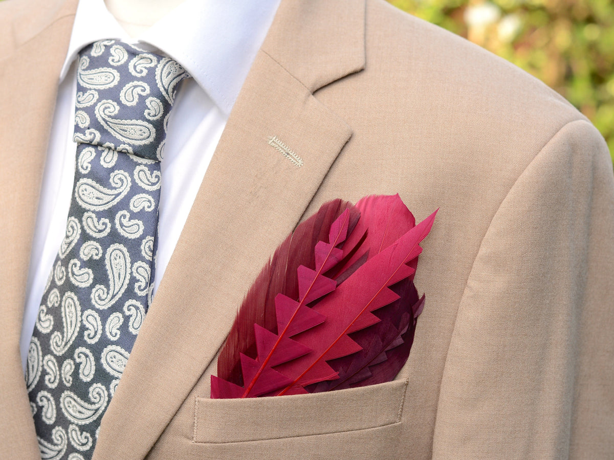 Burgundy, Crimson and Plum Feather Pocket Square No.240 Suit Accessory