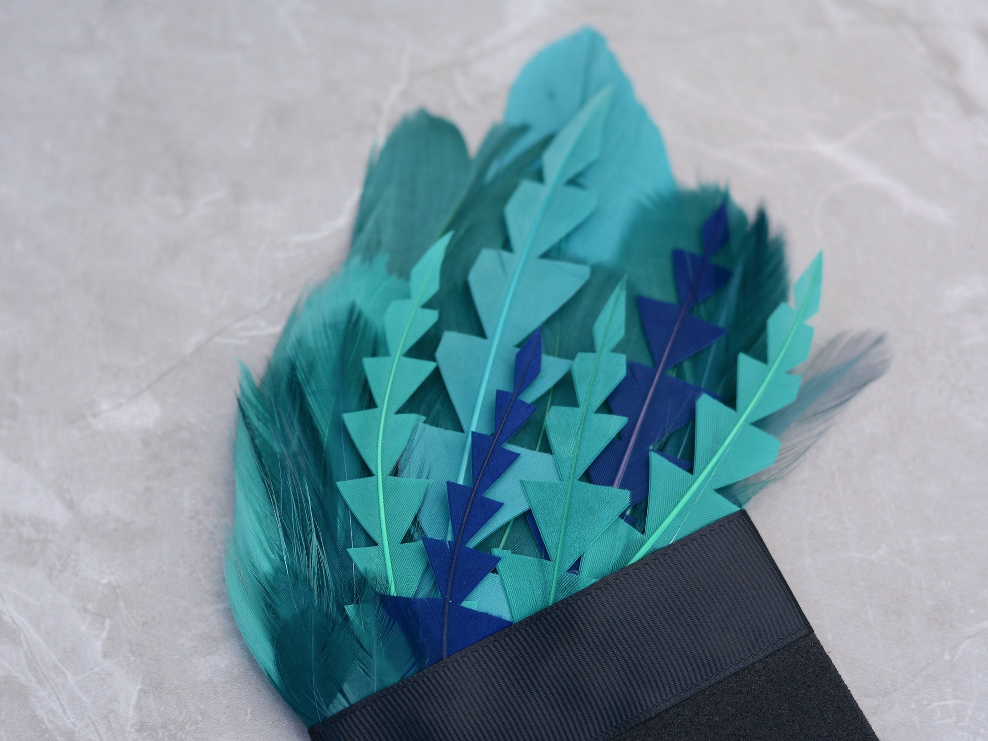 Teal Turquoise and Blue Feather Pocket Square No.241 Suit Accessory