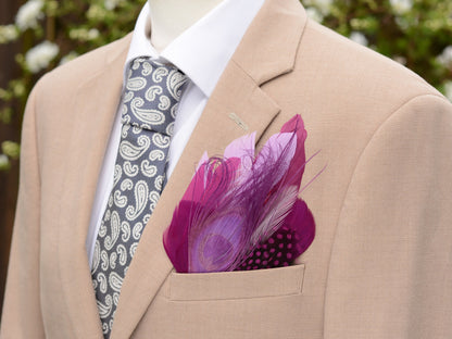 Purple Peacock Eye Feather Pocket Square No.207 | Suit Accessory | Feather Neck Tie | Grooms Outfit | Groomsmen Gift | Wedding
